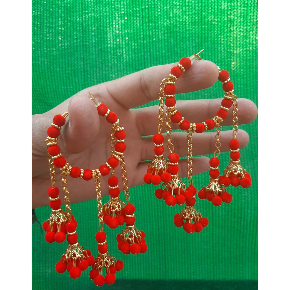 High Quality Small Velvet Balls Delicate Hoop Classy Multi Jhumki Trendy Earring - Hanaya Store