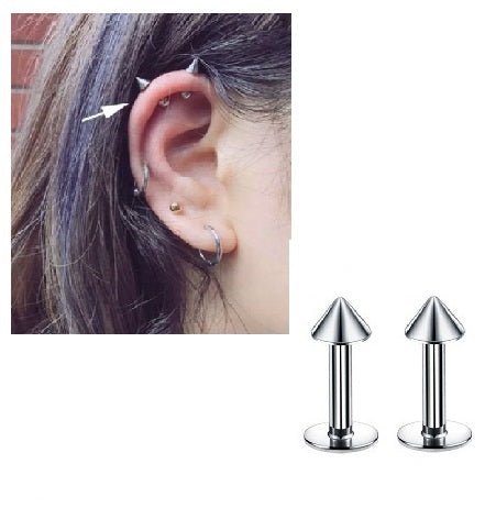 High Quality Steel 3mm Pair Ear Plug Piercing Spike Closure Cartilage Ear Jewelry - Hanaya Store
