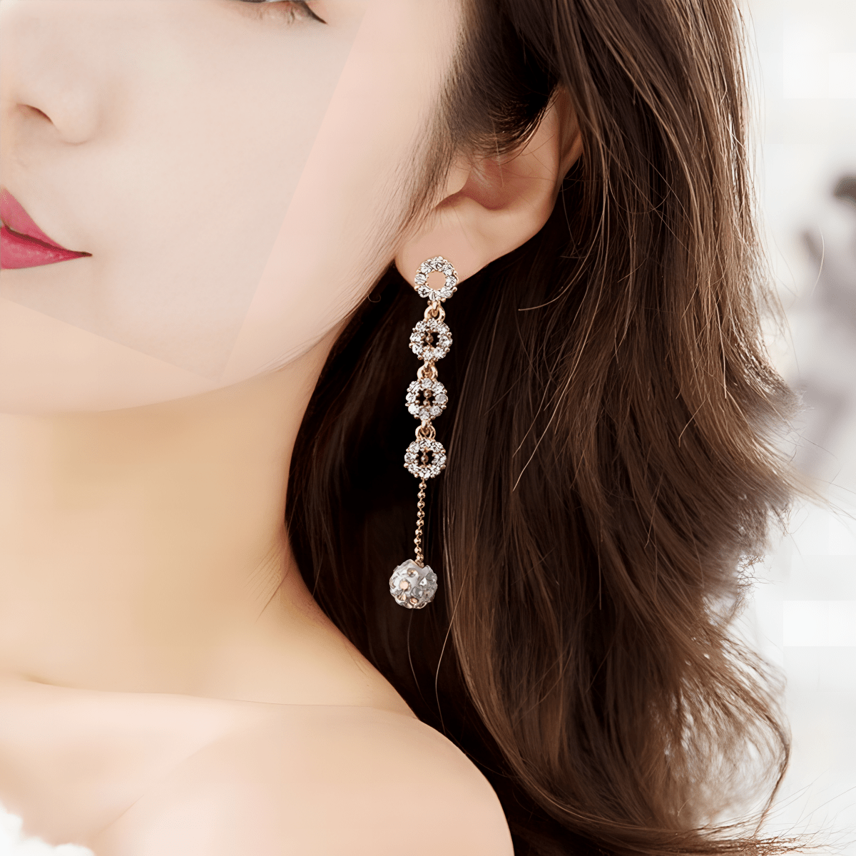 High Quality Tassel Drop Shinny Crystal Classy Trendy Earring - Hanaya Store