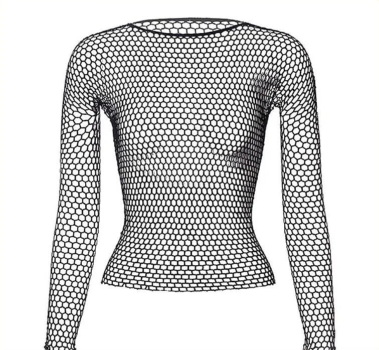 Hollow Out Shirt Body Long Sleeve Cosplay Black T Shirt Fishnet Underwear Base Clothes - image 2