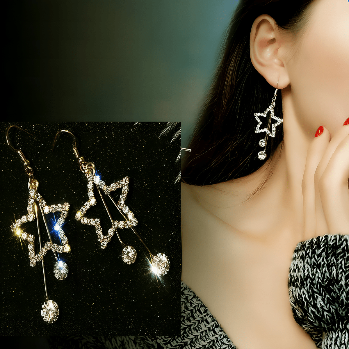 HS Rhinestone Classy Tassel Elegant Star Earring - Hanaya Store