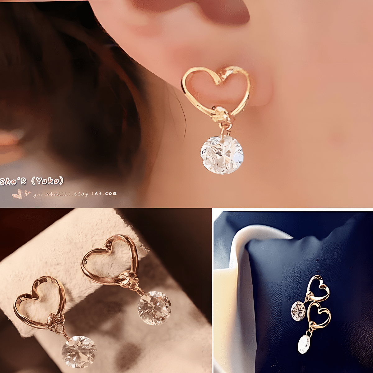 Korean Fashion Love Luxury Heart Charm Drop Pierced Earrings Zircon - Hanaya Store