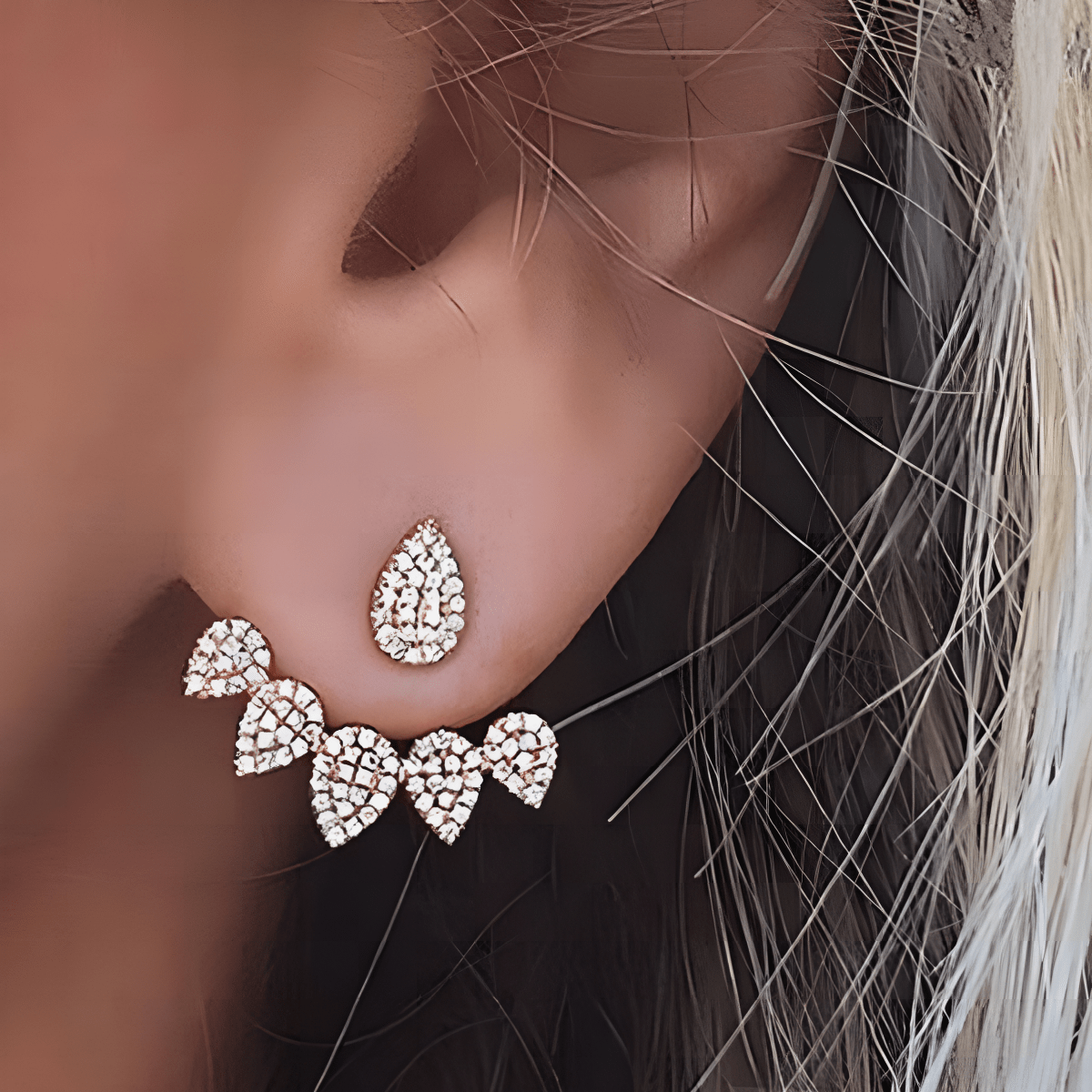 Korean Fully Zircon Crystal Front Back Double Sided Stud Earring Fashion Ear Cuff Piercing Earring Free Gift Box - Hanaya Store