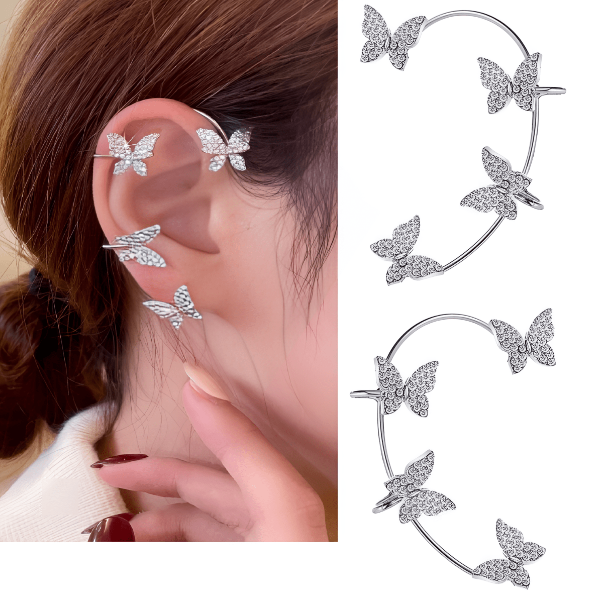 Korean Trendy Crystals CZ Ear Clip Cuff – Elegant, Adjustable, High-Class Style – Close Up – Earrings | Hanaya Pakistan