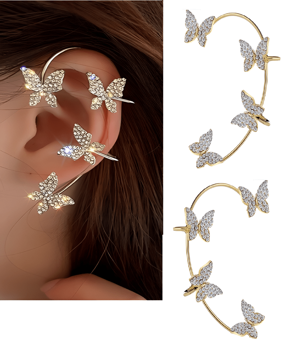 Korean Trendy Crystals CZ Ear Clip Cuff – Elegant, Adjustable, High - Class Style - Hanaya Store