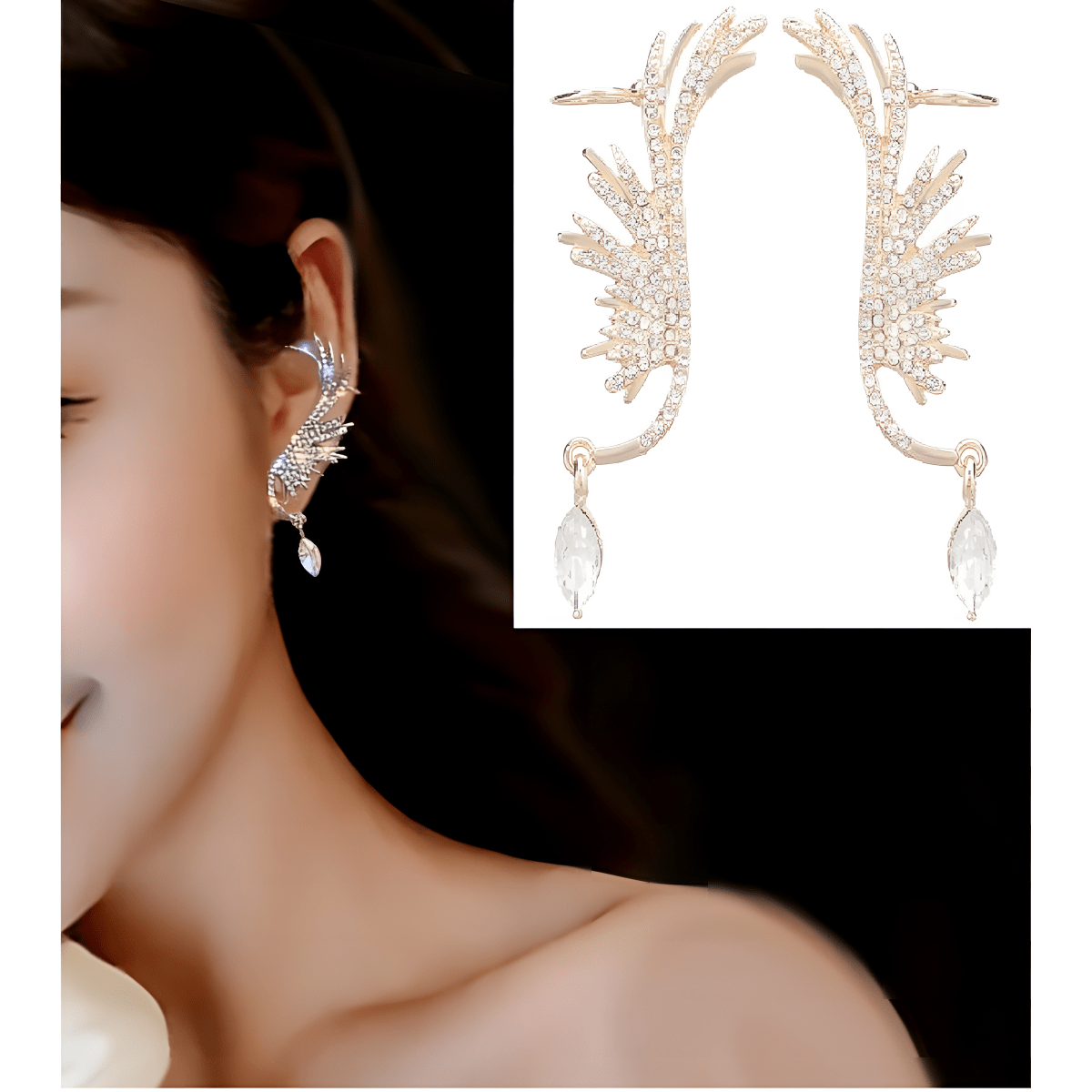 Korean Trendy Pair High Class Crystals CZ Elegant Ear Cuff Earring Fashion Jewelry - Hanaya Store