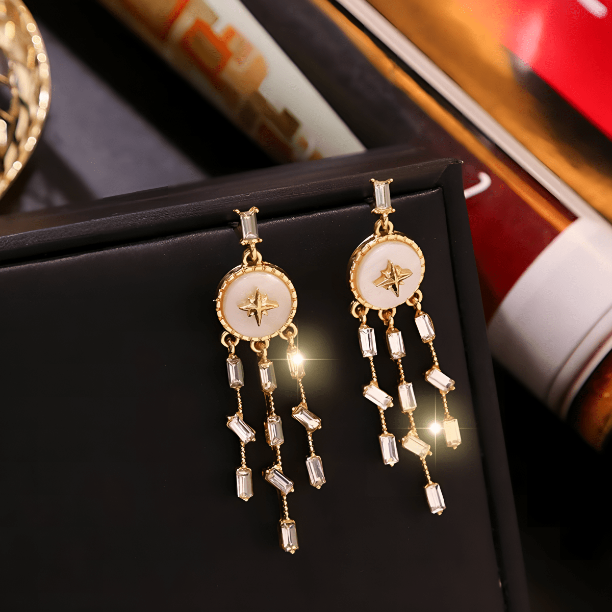 Korean Trendy Small Tassel Three Layered Crystal Classy Elegant Royal Earring - Hanaya Store