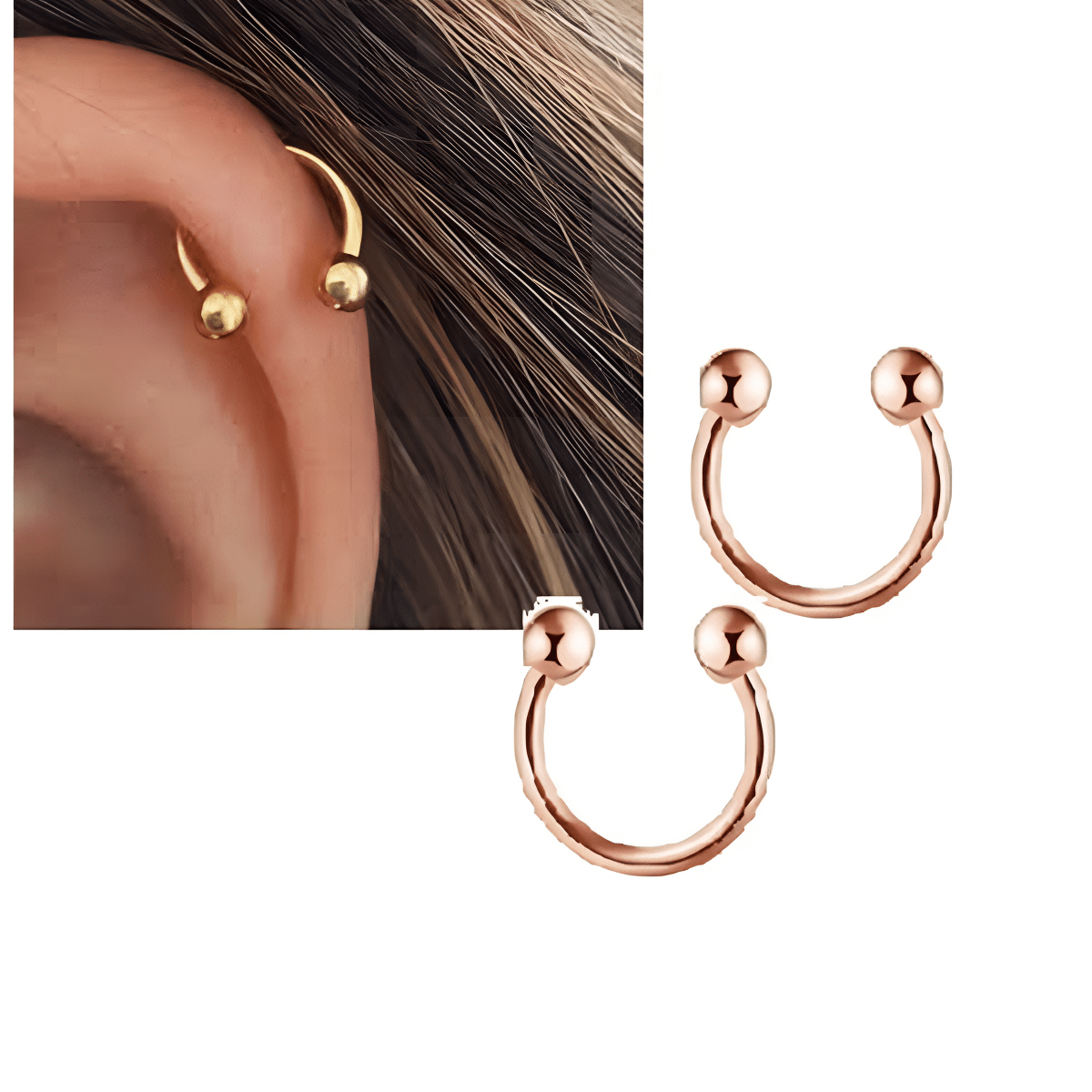 LOBE 2 Pieces 12mm ROOK Cartilage TRAGUS SNUG Helix ORBITAL Stud HELIX Tragus Ear Piercing Plug Horseshoe Earring DAITH - Hanaya Store
