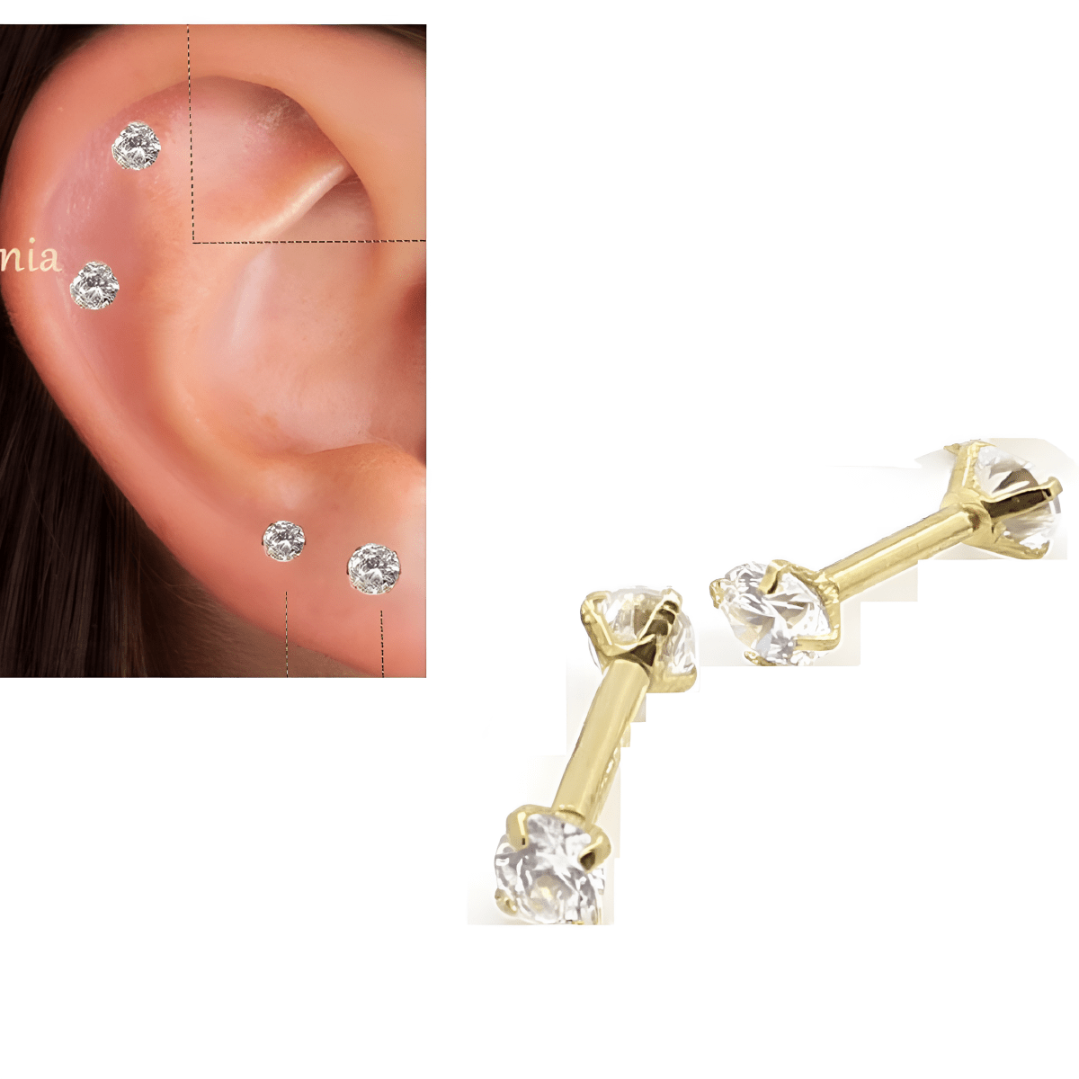 LOBE Front SNUG Back Crystal Closure 2 Pieces DAITH Cartilage ROOK 5MM Helix 1.2MM ORBITAL 16G TRAGUS HELIX Stud Tragus Piercing Earring - Hanaya Store