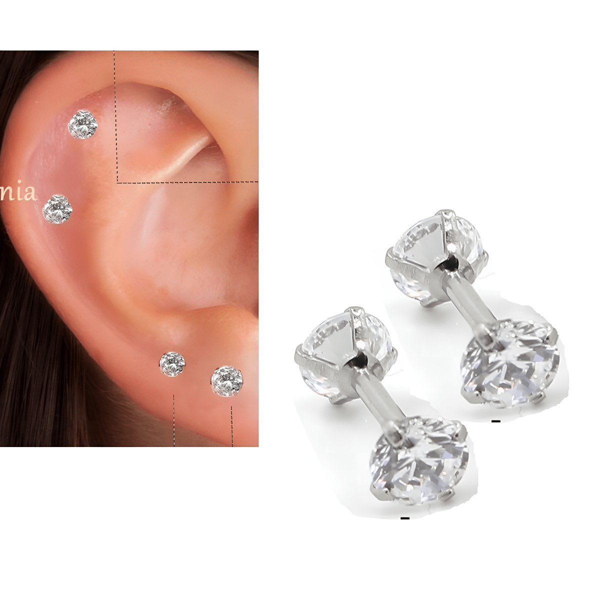 LOBE Front SNUG Back Crystal Closure 2 Pieces DAITH Cartilage ROOK 5MM Helix 1.2MM ORBITAL 16G TRAGUS HELIX Stud Tragus Piercing Earring - Hanaya Store