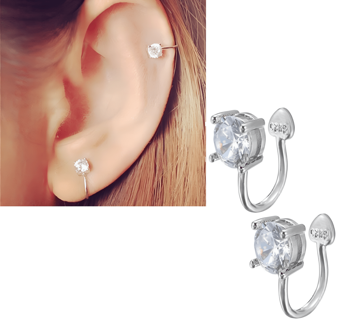 LOBE TRAGUS 2 Pieces SNUG DAITH 6MM Adjustable Non Piercing Helix HELIX ROOK Earring ORBITAL - Hanaya Store