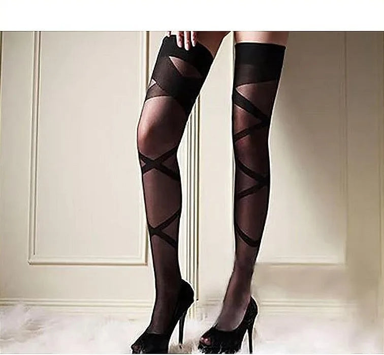 Long Lace Socks Women Lace Stay Up Thigh High Hold Ups Stockings - image 2