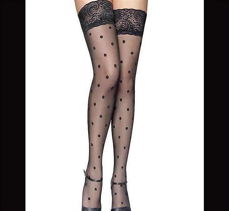 Long Socks Polka Dots Women Lace Stay Up Thigh High Hold Ups Stockings - image 2