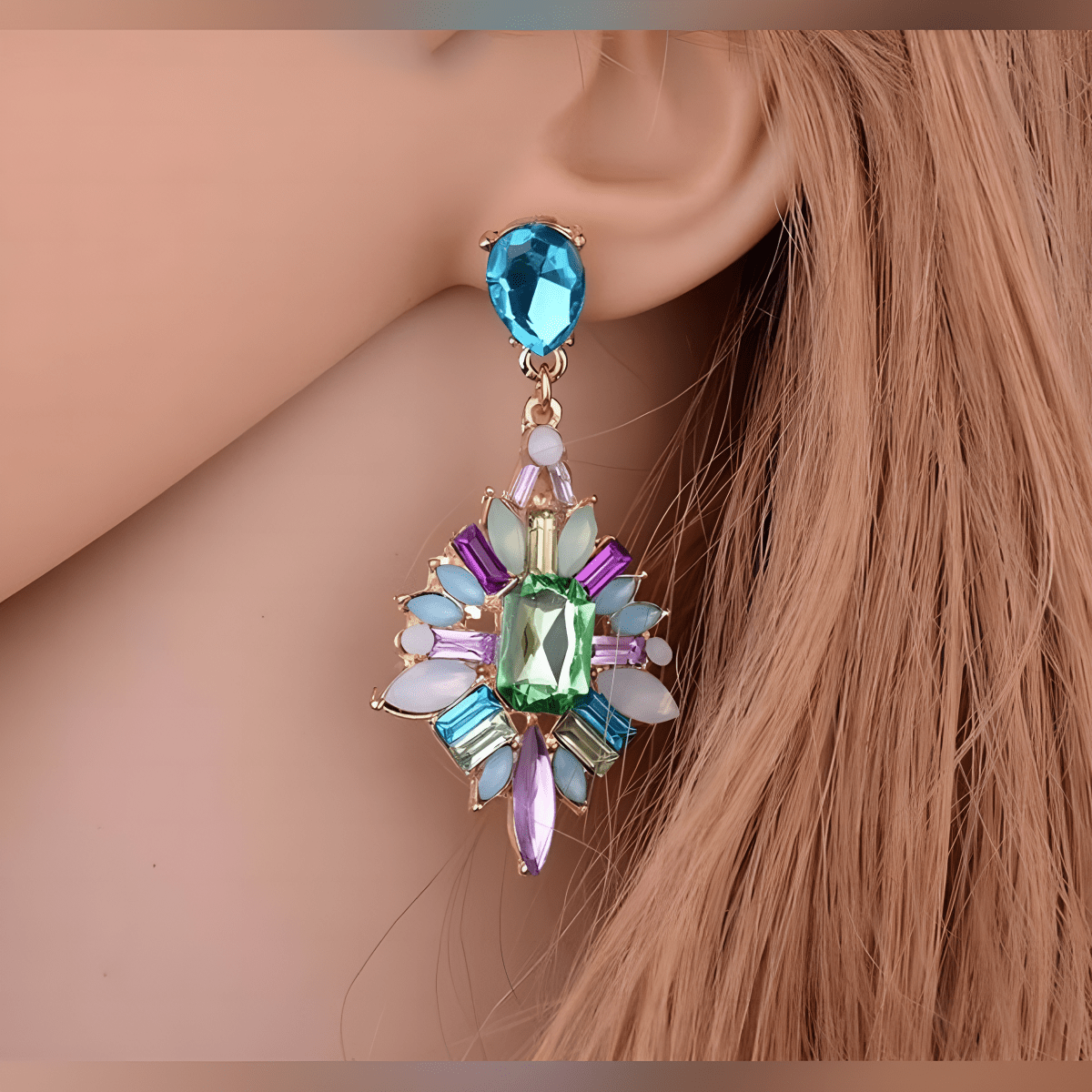 Luxury Colorful Big Vintage Trendy Bohemia Love Rhinestone Stud Statement Earrings - Hanaya Store