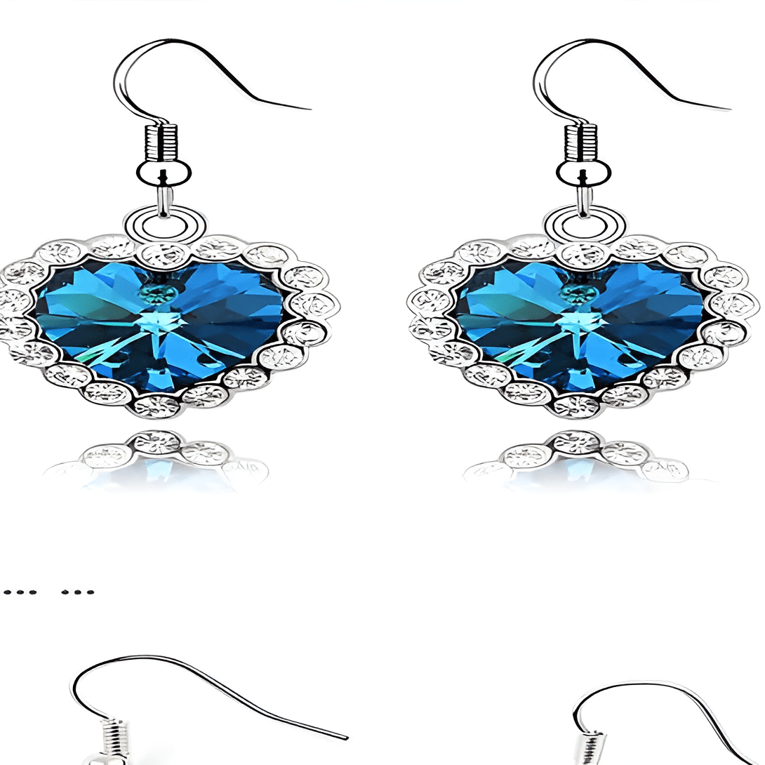 Luxury Crystal Blue Austria Heart Love Earrings - Hanaya Store