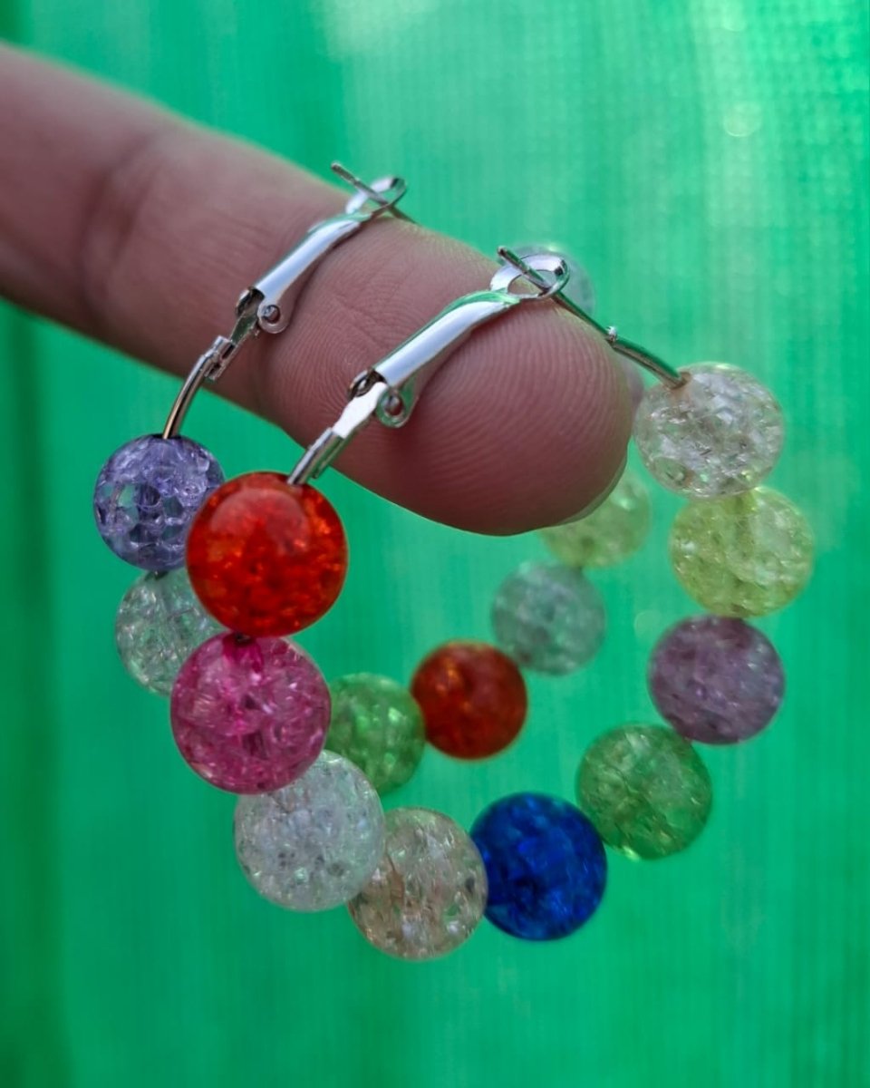 Multi - Color Hoop Earrings Classy 10mm Beads - 40mm Hoop - Hanaya Store