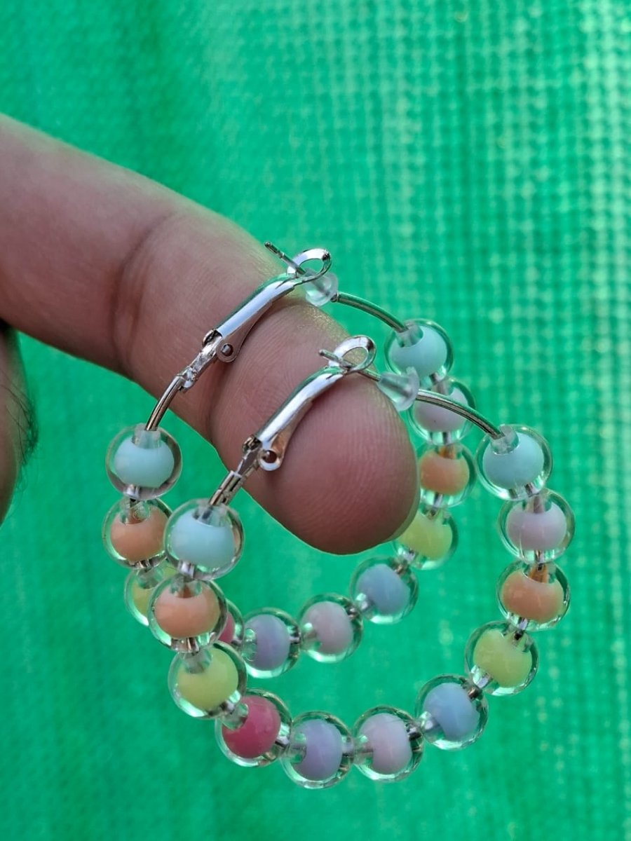 Multi - Color Hoop Earrings Classy 8mm Beads - 40mm Hoop - Hanaya Store