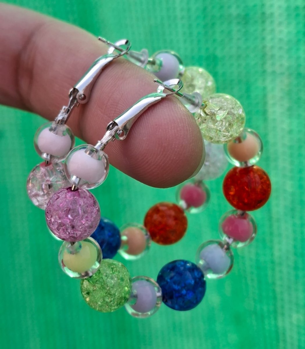 Multi - Color Hoop Earrings Classy Beads - 40mm Hoop - Hanaya Store