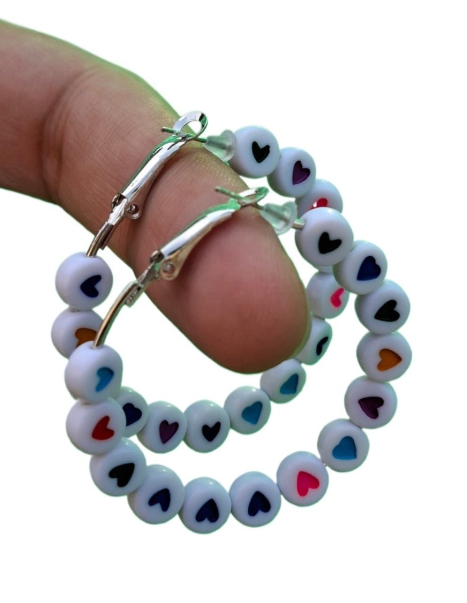Multi - Color Hoop Heart Love Earrings Classy Beads - 40mm Hoop - Hanaya Store