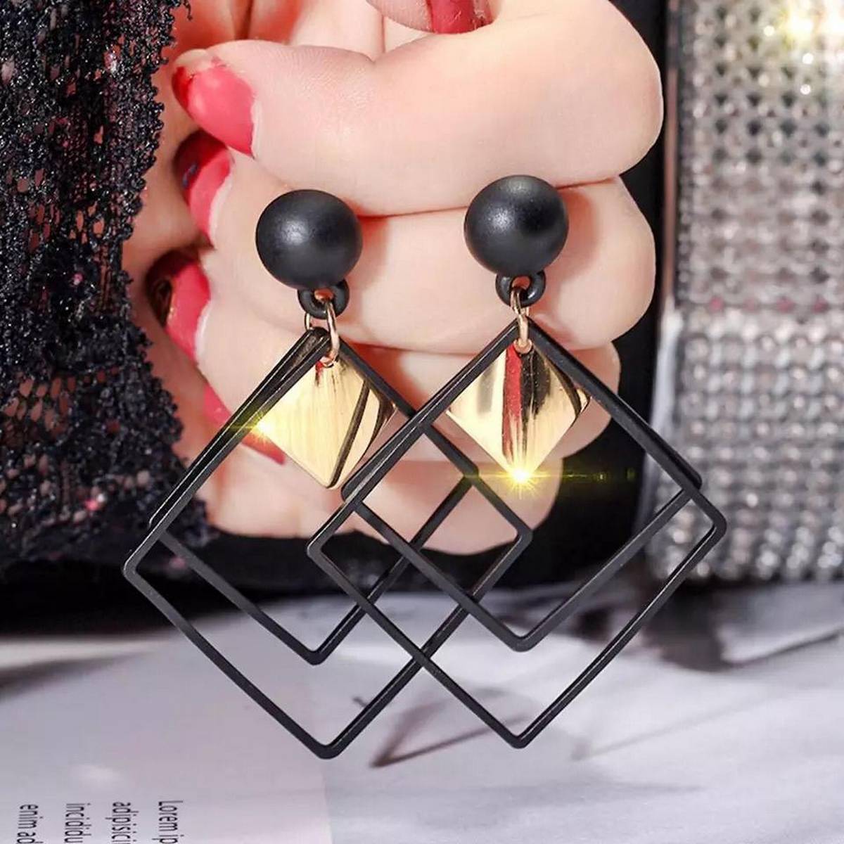 Multi - Layered Black & Gold Earrings – Trendy 4.8 cm Fashion Statement - Hanaya Store