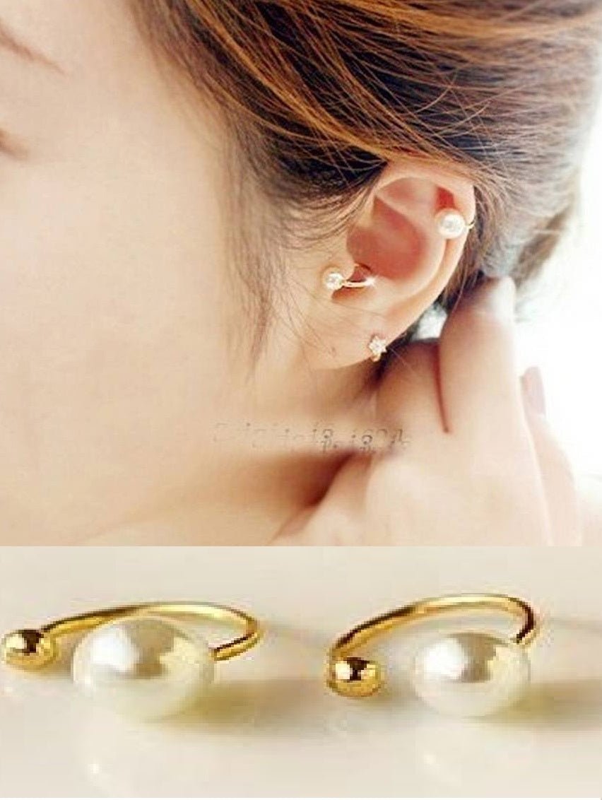 Non - Piercing Adjustable 2 - Piece Pearl Ear Cuffs - Hanaya Store