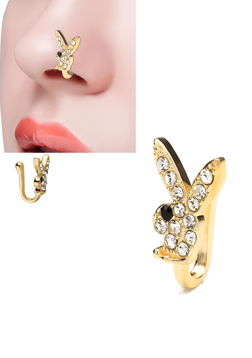 Non Piercing Adjustable Clip On Nose Pin Bunny Design CZ Nostril Body Jewelry - Hanaya Store