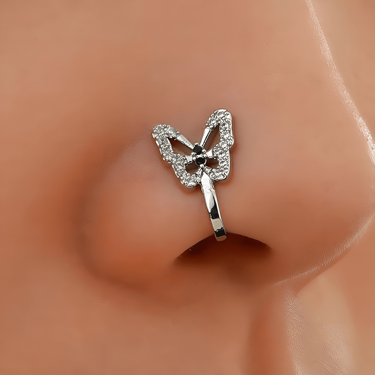 Non Piercing Adjustable Clip On Nose Pin Butterfly Design CZ Nostril Jewelry - Hanaya Store