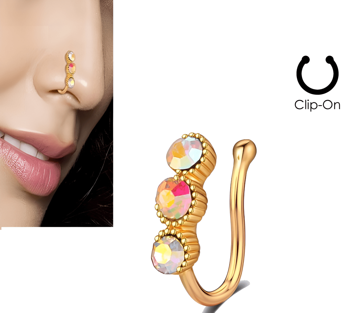 Non Piercing Adjustable Clip On Nose Pin Butterfly Design CZ Nostril Jewelry - Hanaya Store
