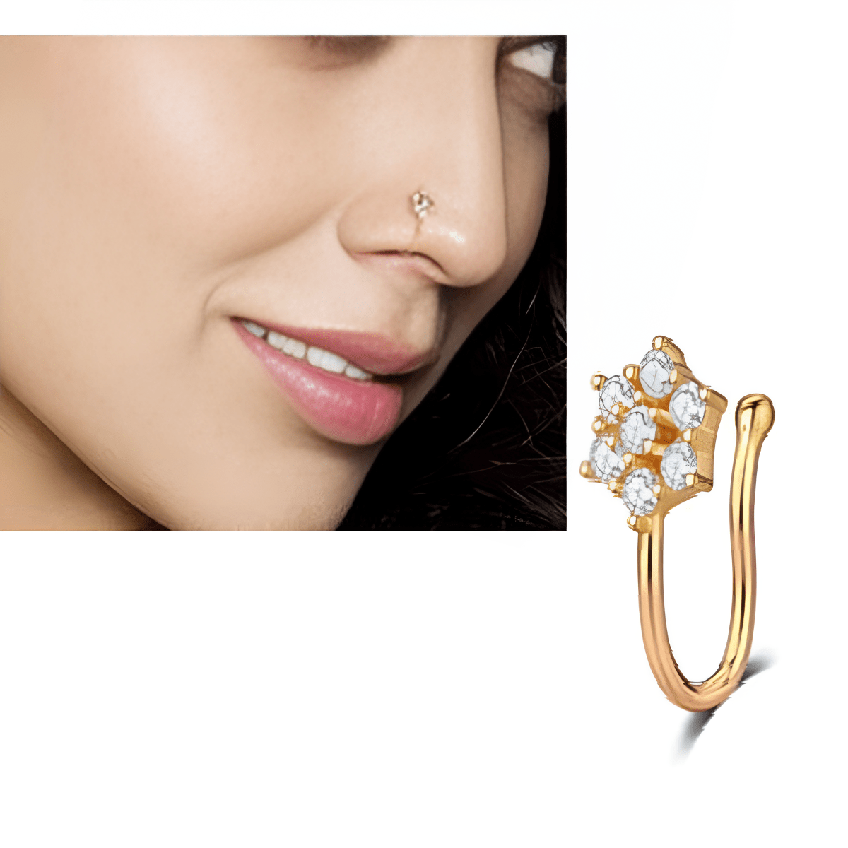 Non Piercing Adjustable Clip On Nose Pin Heart Love CZ Nostril Body Jewelry - Hanaya Store
