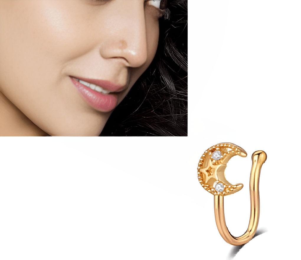Non Piercing Adjustable Clip On Nose Pin Heart Love CZ Nostril Body Jewelry - Hanaya Store
