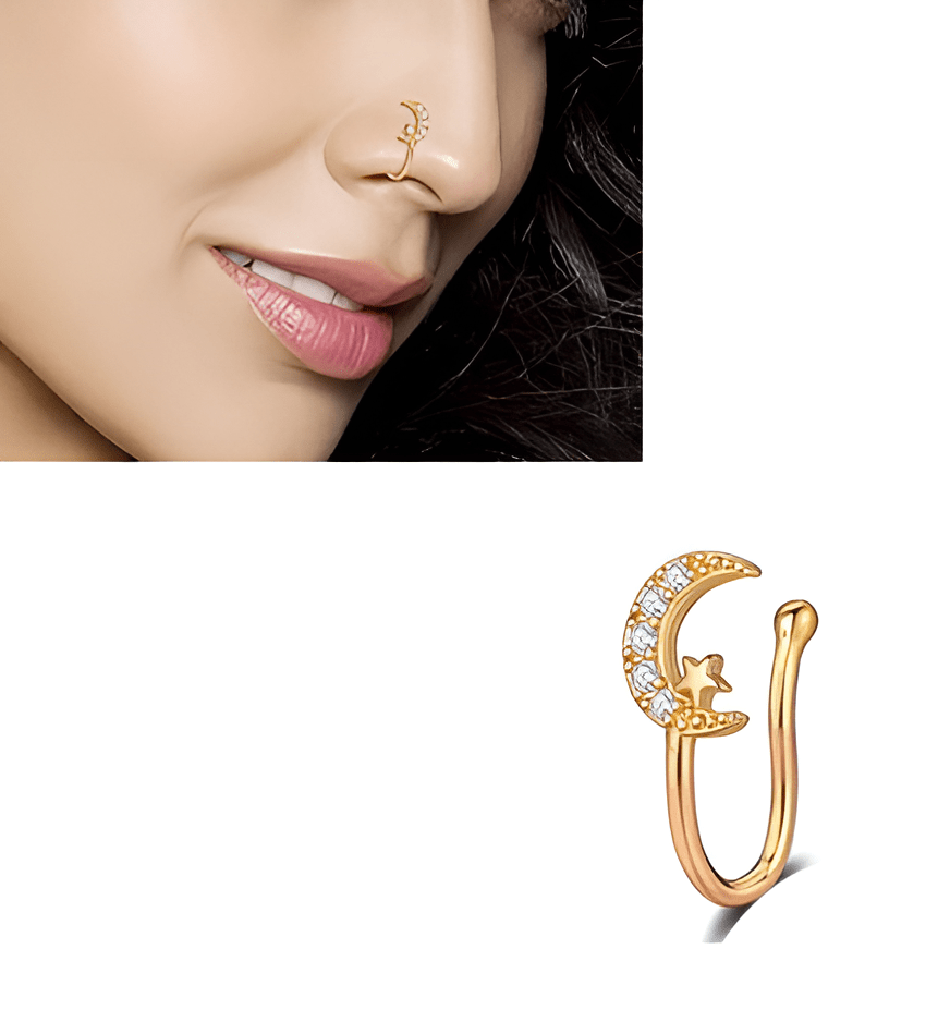 Non Piercing Adjustable Clip On Nose Pin Heart Love CZ Nostril Body Jewelry - Hanaya Store