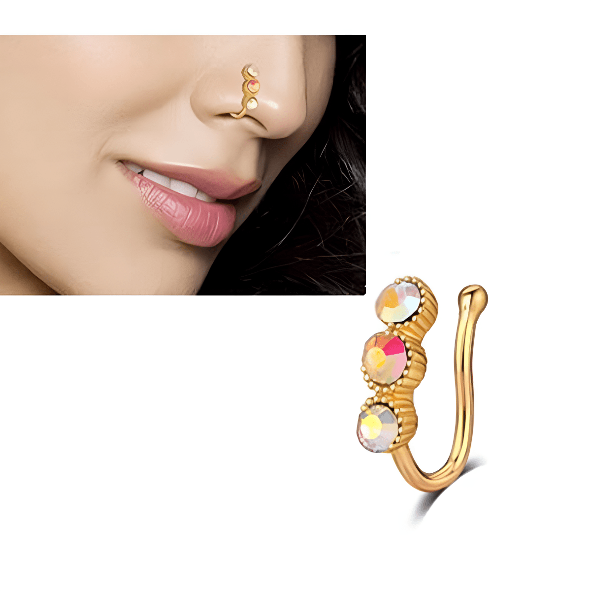 Non Piercing Adjustable Clip On Nose Pin Heart Love CZ Nostril Body Jewelry - Hanaya Store