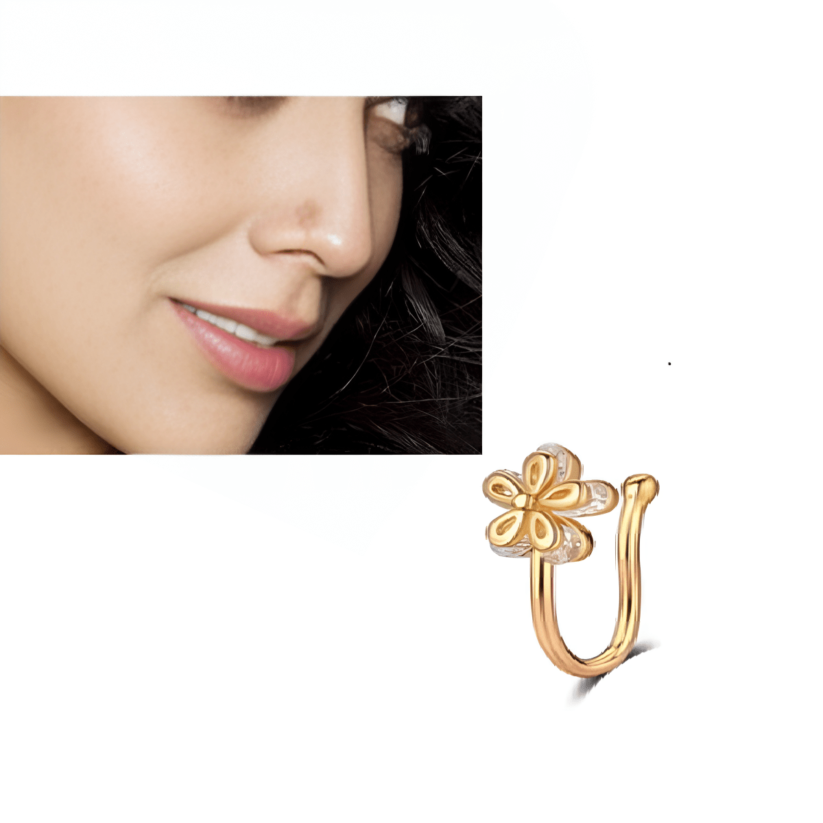Non Piercing Adjustable Clip On Nose Pin Heart Love CZ Nostril Body Jewelry - Hanaya Store