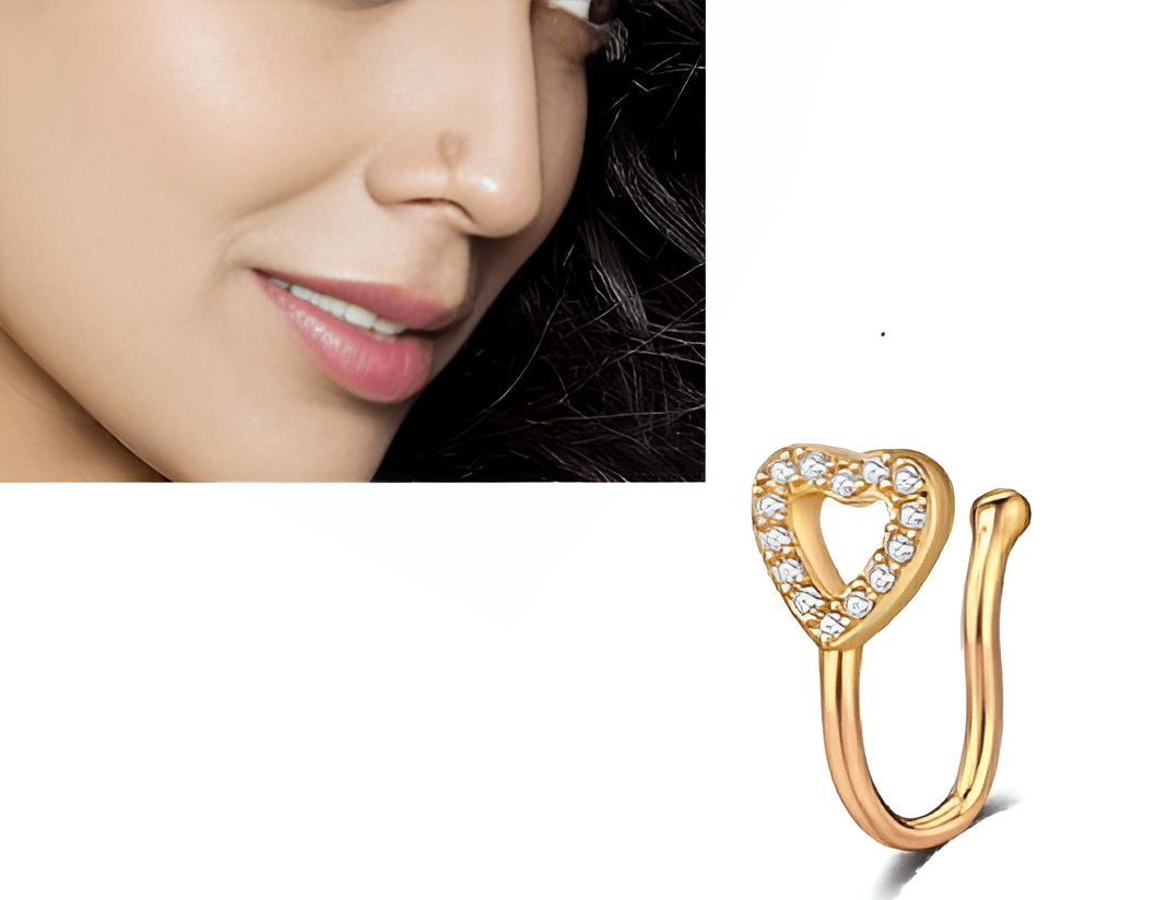 Non Piercing Adjustable Clip On Nose Pin Heart Love CZ Nostril Body Jewelry - Hanaya Store