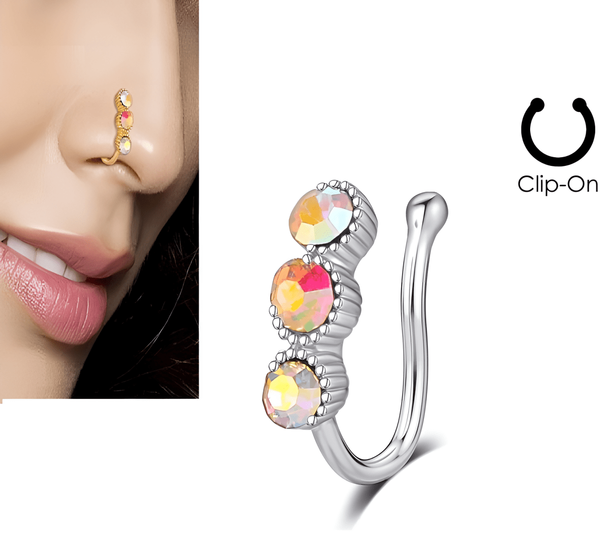 Non Piercing Adjustable Clip On Nose Pin Heart Love CZ Nostril Body Jewelry - Hanaya Store