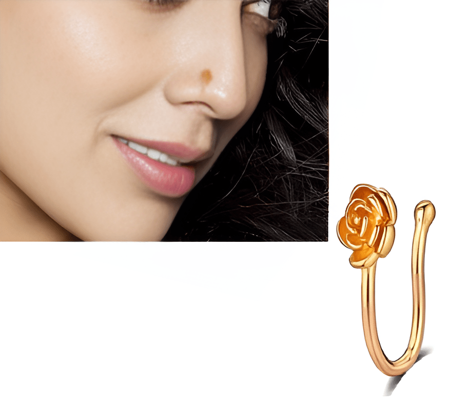 Non Piercing Adjustable Clip On Nose Pin Heart Love CZ Nostril Body Jewelry - Hanaya Store