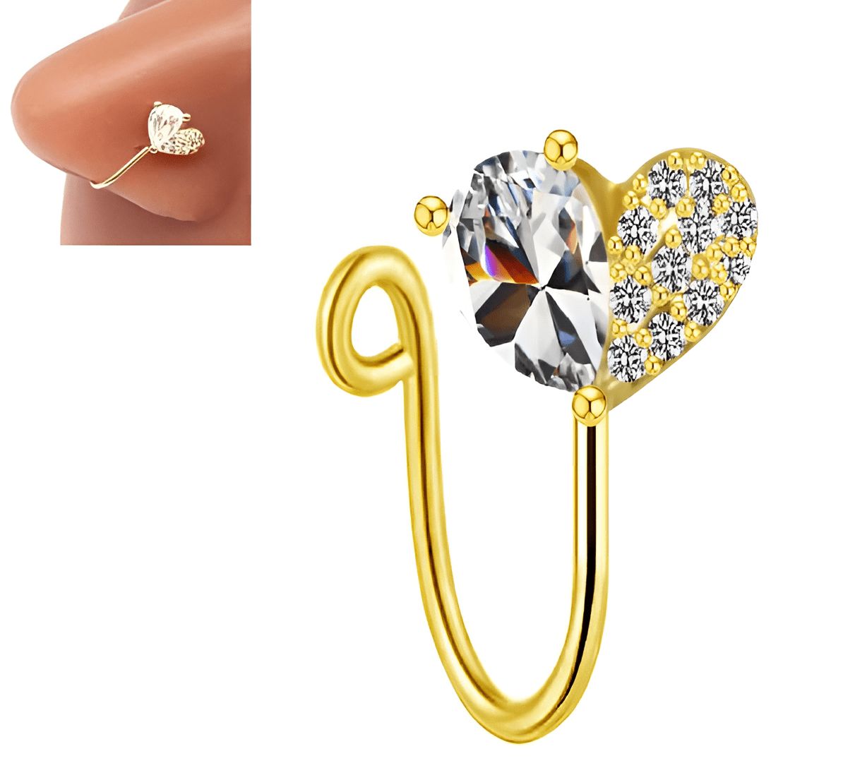 Non Piercing Adjustable Clip On Nose Pin with Diamond Look CZ Crystals - Hanaya Store