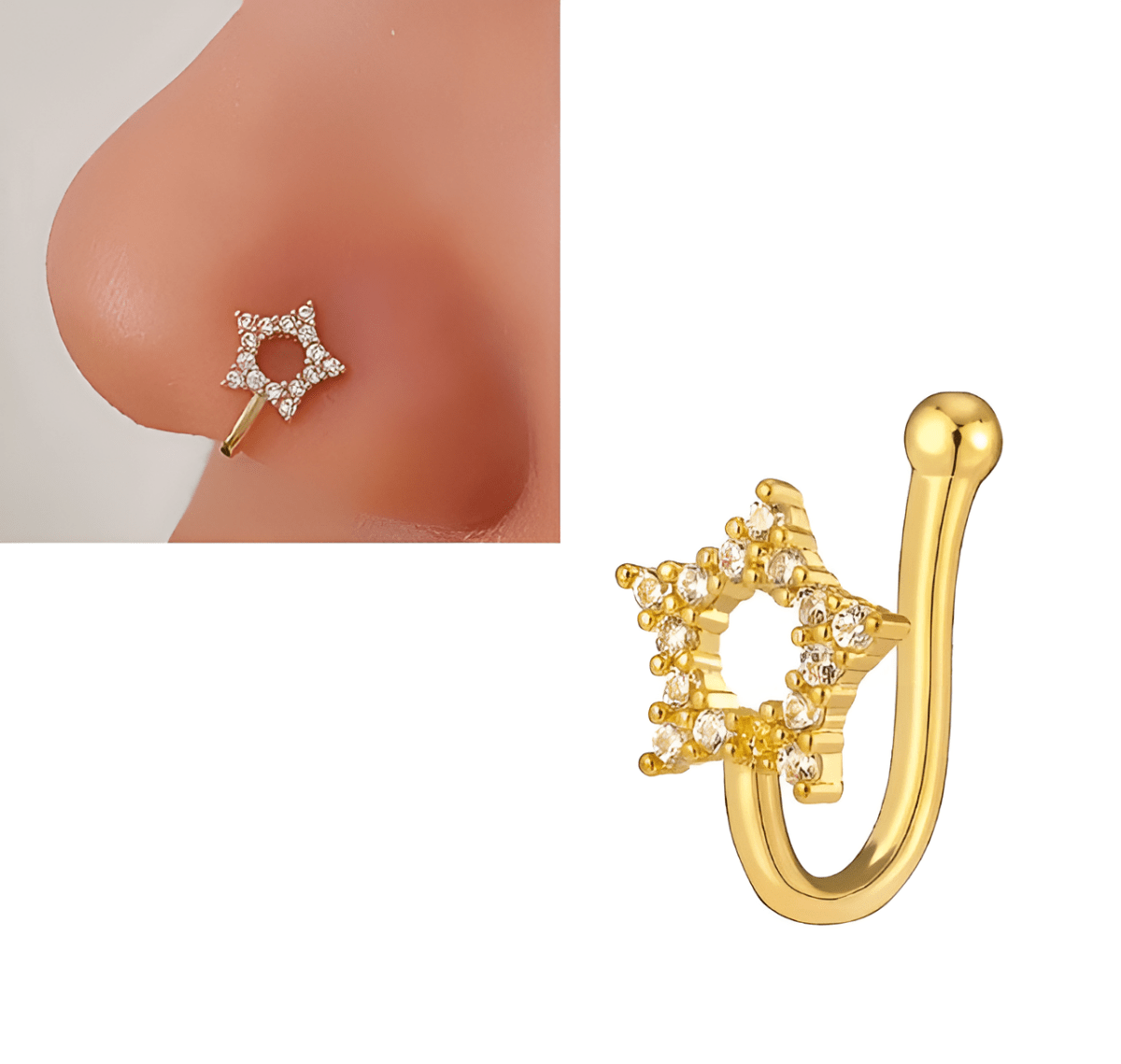 Non Piercing Adjustable Clip On Nose Pin with Sparkling Cubic Zirconia Stones - Hanaya Store