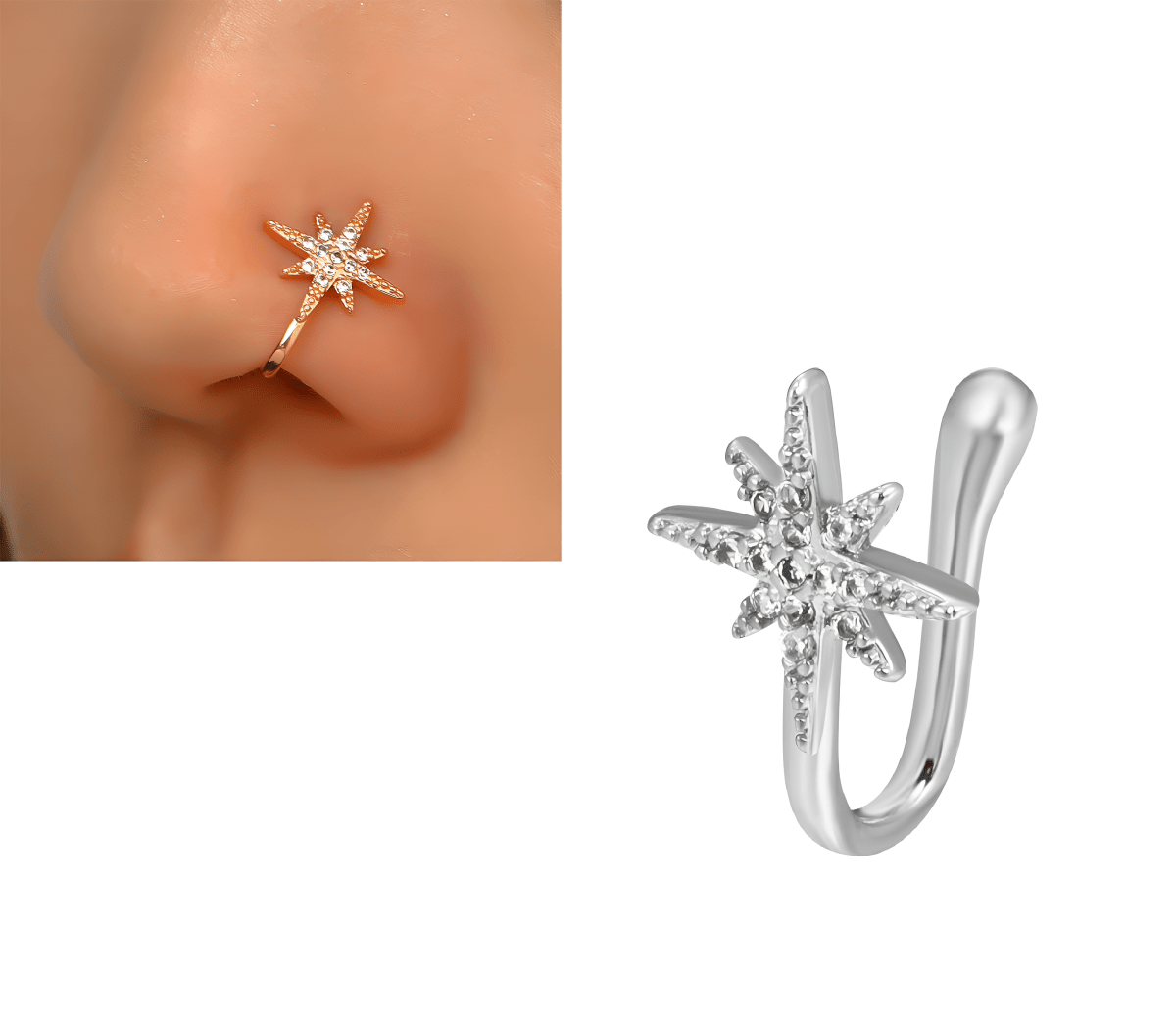 Non Piercing Fake Nose Stud Adjustable Clip On Nostril Jewelry for Everyday Wear - Hanaya Store