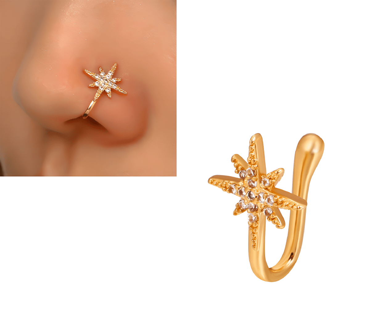 Non Piercing Fake Nose Stud Adjustable Clip On Nostril Jewelry for Everyday Wear - Hanaya Store
