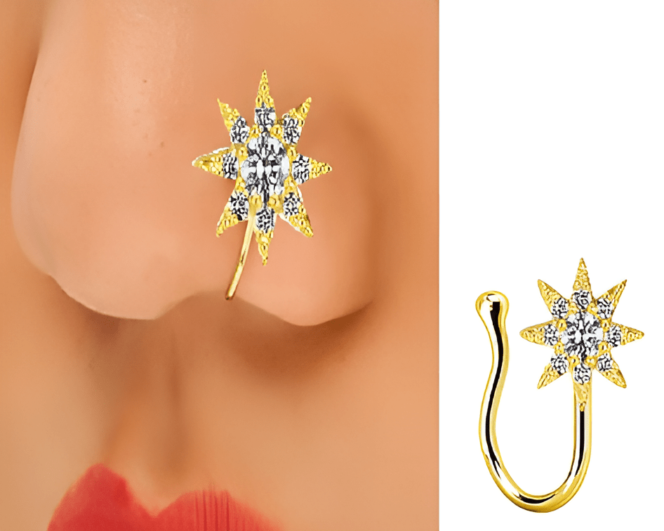 Non Piercing Heart Nose Stud Adjustable Clip On CZ Stone Jewelry - Hanaya Store
