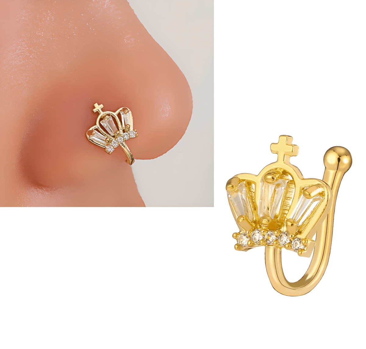 Non Piercing Premium Adjustable Clip On Nose Pin with Shiny CZ Crystals - Hanaya Store