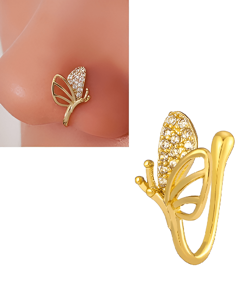 Non Piercing Thin Nose Pin Adjustable Clip On Nose Ring with Crystal Design - Hanaya Store