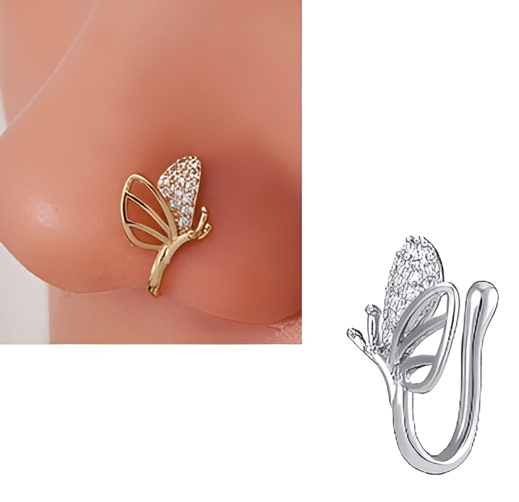 Non Piercing Thin Nose Pin Adjustable Clip On Nose Ring with Crystal Design - Hanaya Store
