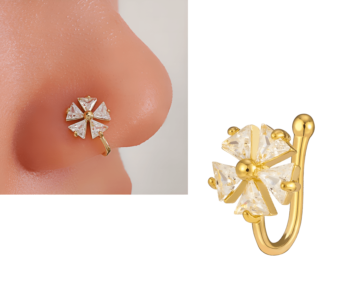 Non Piercing Thin Nose Ring Adjustable Clip On Nose Pin Crystal Nostril Jewelry - Hanaya Store