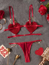 One Size (Fits:40-65 KGS) Lace-up Love Heart Sleepwear Lingerie Set Bra Set Women Underwear Bikini Three-point Set (weight:40-65 KGS) – Lingerie Bra Set Ladies Undergarments Pakistan | Hanaya Store