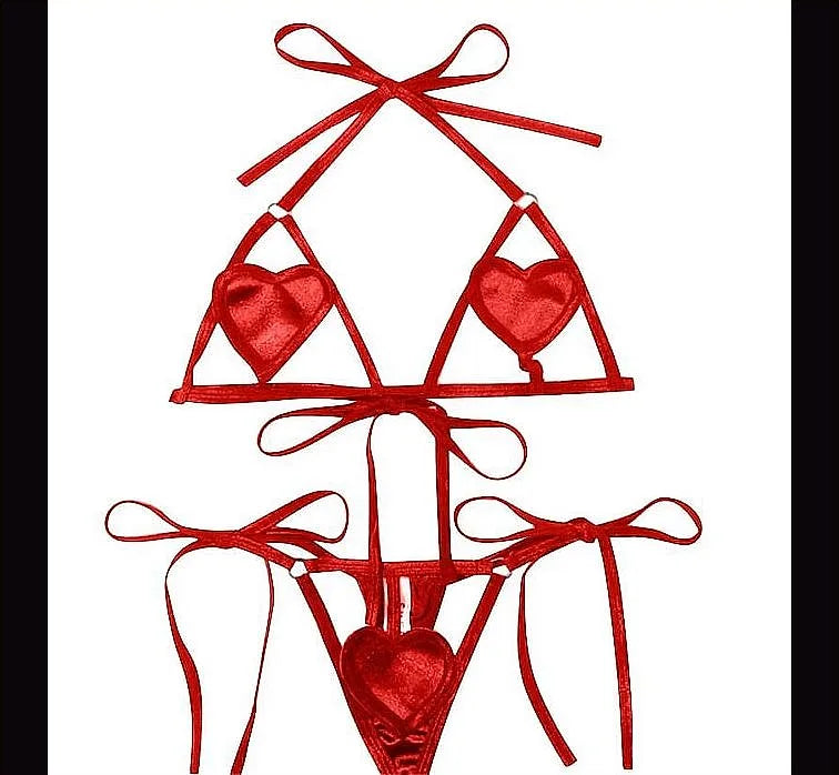 One Size Fits 40 65 Kgs Lace Up Love Heart Sleepwear Lingerie Set Bra Set Women Underwear Bikini Three Point - image 2