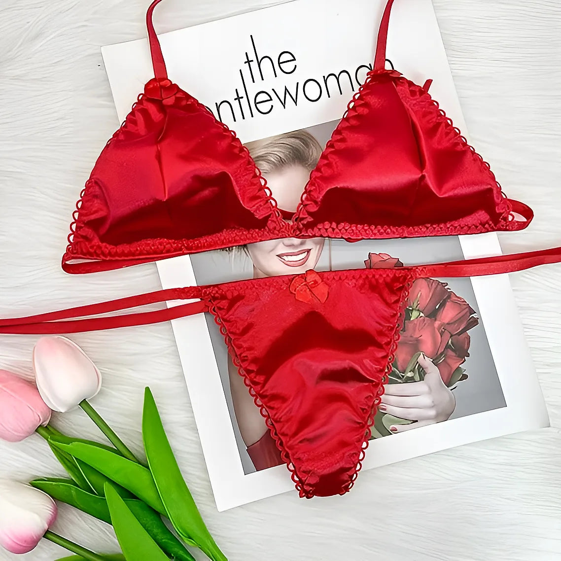 One Size Fits 40 70 Kgs Sleepwear Silk Type Bra Lingerie Set Women Underwear Bikini Three Point Set
