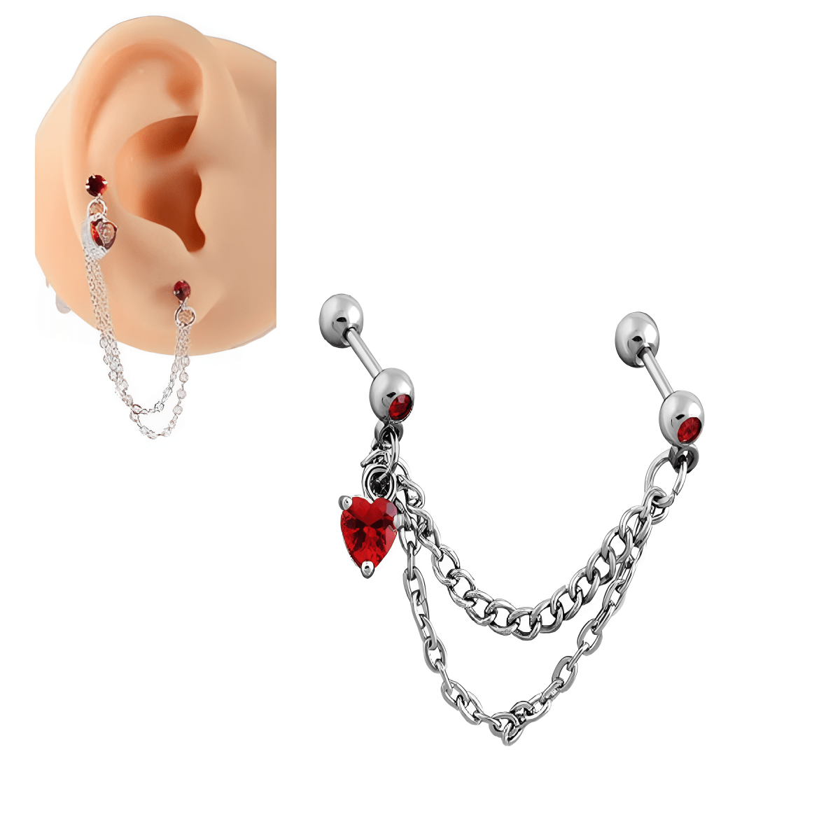 ORBITAL 1 Piece LOBE TRAGUS Cartilage Double Chain DAITH Long SNUG ROOK Helix Stud Crystal Daith HELIX Tragus Piercing Steel Earring - Hanaya Store