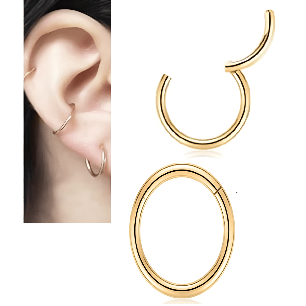 ORBITAL 2 LOBE Pieces 6MM ROOK TRAGUS Hinged HELIX Earring Clicker SNUG DAITH Piercing Cartilage Helix Earring - Hanaya Store